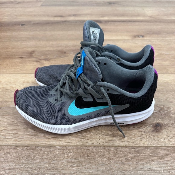 NIKE DOWNSHIFTER Womens Size 7 Black Gray Turquoise Purple Sneakers - Picture 6 of 11